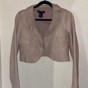 Arden B. y2k 90’s Style Beige Lamb Leather Crop Open Blazer Jacket Junior’s M